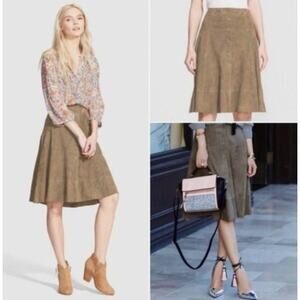 NWT Revolve Joie Womens Soft Saddle Brown Goat Leather Midi Skirt Size M Preppy